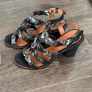 Coach Black and Tan Chain Detail Heels